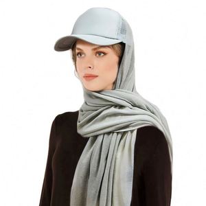 New Design Summer Fashion Beach Hijab Head Scarf Women Plain Shawl Instant Hijab with Baseball Cap Common Fabric - Product Image 1