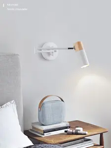 İskandinav yatak odası rocker kol askılı destek ışık japon tarzı katı ahşap teleskopik katlanır kafa okuma ledi duvar lambası