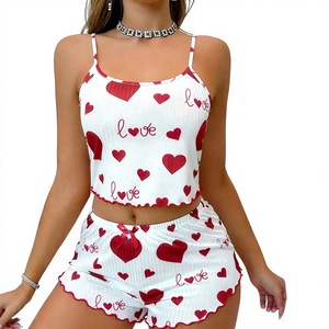 Service OEM Vente en Gros Ensemble Pyjama 2 Pièces Femme Tricoté Doux Imprimé Floral Décontracté Été Caraco et Short 95% Polyester 5% - Product Image 6