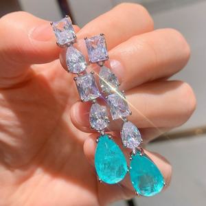 Magnificent Exotic Neon Vivid Blue Exotic Neon Glow Blue Paraiba Tourmaline <b>Earrings</b> Long <b>Tassel</b> Luxury Stunning Cluster Jewelry - Product Image 2