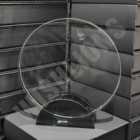 Trophée personnalisé en verre cristal rond avec base noire en demi-cercle, plaque au design simple, souvenirs d'entreprise, cadeaux