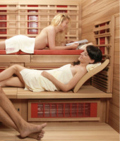 HiM Sauna Inframerah Ergonomis Modern Elektrik Kayu Solid Cedar Hemlock dengan Panel Kontrol Komputer, Kapasitas 2 Orang