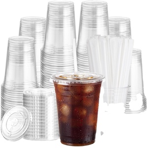 Gobelets en plastique jetables écologiques personnalisés avec logo imprimé UV, 16 oz, diamètre 90 mm, à paroi simple avec couvercles pour jus et café - Product Image 1