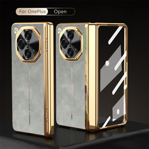 Étui pliant de protection de charnière électrolytique en cuir rétro de luxe pour étui antichoc OnePlus Open 5G avec <span class=keywords><strong>verre</strong></span> <span class=keywords><strong>trempé</strong></span> - Product Image 1