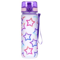 Bouteille d'eau en plastique réutilisable de 750 ml avec motif étoile coloré, impression UV, anti-fuite, à boire directement, avec couvercle à ressort à bouton unique, cadeau