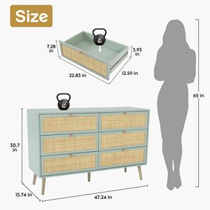 Combohome <span class=keywords><strong>Vintage</strong></span> Rattan naturale e legno MDF 6 cassetti <span class=keywords><strong>comò</strong></span> per <span class=keywords><strong>camera</strong></span> <span class=keywords><strong>da</strong></span> <span class=keywords><strong>letto</strong></span>, metà del secolo moderna cassettone con robuste gambe in legno - Product Image 2