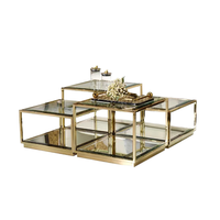 Mesa de Centro de Vidrio Templado Combinado con Estructura de Acero Inoxidable, Juego de Mesa de Té para el Hogar, Hotel, Villa, Muebles para Sala de Estar