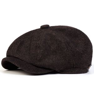 Nouveau chapeau de newsboy britannique pour hommes d'âge moyen et âgés, chaud et épais, en tweed rétro, 8 panneaux, pour l'automne et l'hiver - Product Image 6