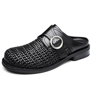 2026 Summer New Style Men's Mules <b>Slip</b>-On Derby <b>Half</b> Slippers Breathable Hollow Woven Casual Slides - Product Image 4