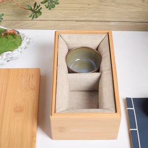 Caja de regalo para taza Jianzhan de bambú, caja de almacenamiento rectangular de 23x12x9 con forro de lino hecho a mano para ceremonia del té - Product Image 1