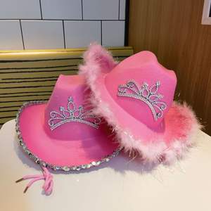 Cappello da Cowboy in piuma rosa argento con corona in tessuto Non tessuto stile decorazione <span class=keywords><strong>Sexy</strong></span> occidentale per festa - Product Image 4