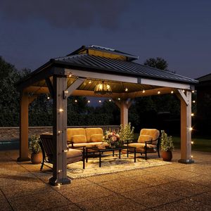 Gazebo en bois d'extérieur, gazebo à toit rigide, pavillon en bois <span class=keywords><strong>permanent</strong></span> avec toit double en acier galvanisé, pour patio, jardin, terrasse - Product Image 4