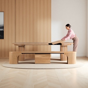 Tavolo da Pranzo Ovale Allungabile e Pieghevole <span class=keywords><strong>in</strong></span> <span class=keywords><strong>Legno</strong></span> Massello di Lusso Moderno, Design Nordico <span class=keywords><strong>per</strong></span> Cucina e Soggiorno - Product Image 5