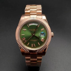 41mm <b>Mens</b> <b>Watch</b> With Fluted Bezel Rose <b>Gold</b> <b>Solid</b> Steel Case Sapphire Crystal Green Dial Fit 8285 Movement - Product Image 1