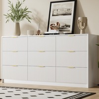 Commode moderne en bois à 9 tiroirs avec glissières fluides et poignées dorées, large commode pour salon et chambre