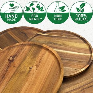 Assiettes rondes en bois de <span class=keywords><strong>teck</strong></span>, idéales pour les enfants, assiettes et plateaux de service en bois - Product Image 4