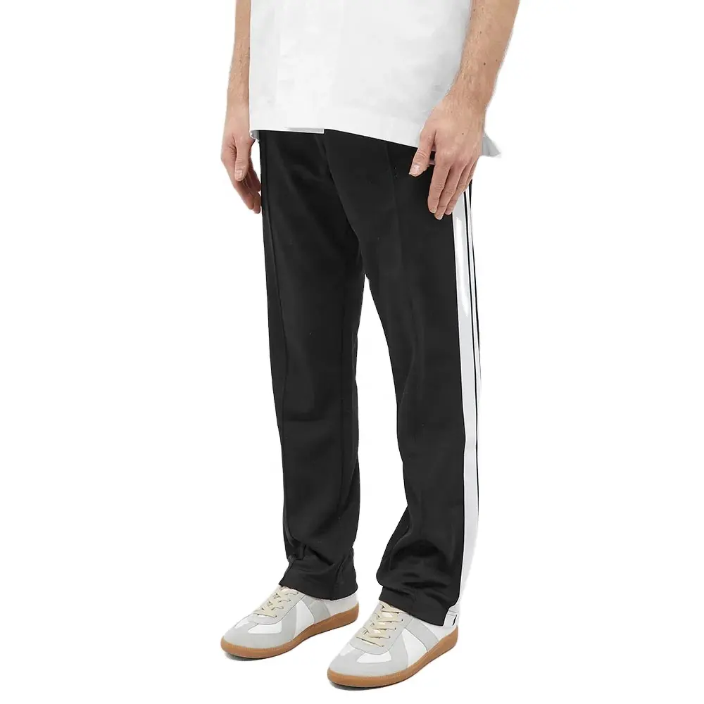 Custom Men Streetwear Zipper Ankles Pleated Side Stripe Polyester Track Pants