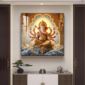 Venta al por mayor de fábrica: Arte de pared LED de metal con pintura de porcelana de cristal cuadrada, diseño abstracto de Dios Indio y Elefante, para decoración del hogar. - Product Image 5