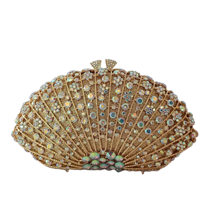 Daffgui Women Crystal <b>Shell</b> Clutch Evening Bag With Detachable Chain Formal Handbag Gold Beaded Sparkling Rhinestone Purse - Product Image 1