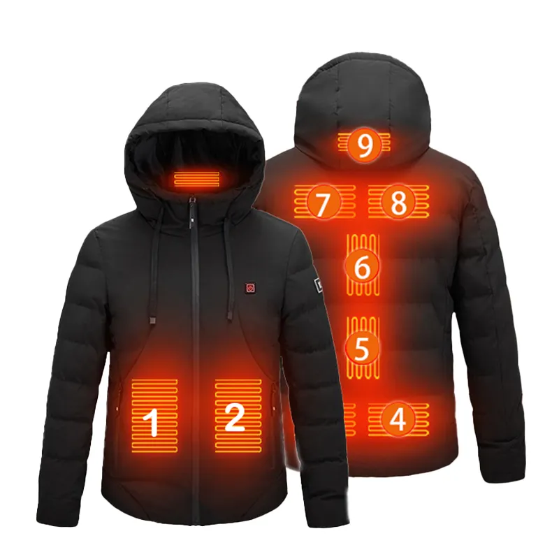 9 fever zones electr heat jacket Rechargeable power bank Waterproof jacket heat Windproof unisex heated jacket