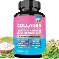 Complément de collagène - Types I, II, III, V et X - avec biotine, kératine, acide hyaluronique pour la beauté, le fitness et la santé