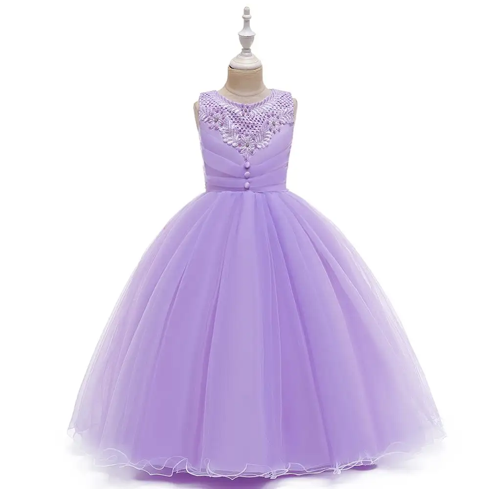 Purple flower girl wedding princess dress for 10 years old kids prom dress for ball party long style puffy kids night dress