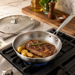 <span class=keywords><strong>Wok</strong></span> en titane pur avec couvercle 12 pouces, antiadhésif, chauffe-beurre, poêle à frire pour steak, petit format, martelé, en titane pur - Product Image 2