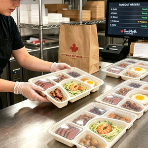Wholesale 1000ml 6 <b>Compartment</b> PSM Take-Out Tray with Clear OPS Lid Disposable BentoBox for Catering and Food Delivery - Product Image 4