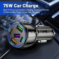 75W USB Mini Metal Digital Display 5 in 1 Pengisi Daya Mobil 3USB+2PD Pengisian Cepat Adaptor Pengisian Daya Mobil Kompatibel