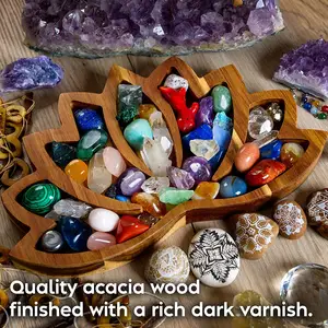 Large Custom Wood Jewelry Plate Shelf Lotus Mandala Gemstones Healing Crystal Organizer Bowl Peach Wooden Crystal Holders Love