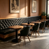 Mobilier de café moderne, banquette en cuir, table ronde en bois massif, chaise rembourrée pour restaurant, bar à café