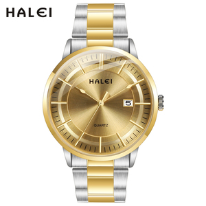 Drop Shipping HALEI Men's Quartz Watch Stainless Steel Band Gold Silver Two-Tone Round Dial Business Elegant StyleJapanese Move - Product Image 1