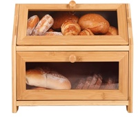 Boîte à pain en bambou bac de rangement en bois étui à pain à 2 niveaux naturel moderne maison cuisine cuisson stockage des aliments garder frais beignet gâteau