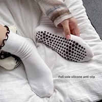 Chaussettes de yoga antidérapantes en coton mélangé tricoté pour femmes, mi-mollet, pour Pilates, fitness, sport professionnel, avec lacets