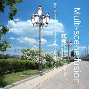 Lampadaire de jardin à double tête, poteau en fer, abat-jour en verre, LED blanc chaud 2700K, IP66, alimenté par énergie solaire, détecteur de mouvement, éclairage 10 ans - Product Image 6