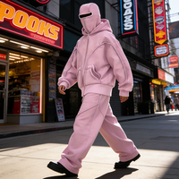Ensemble survêtement streetwear homme Y2K personnalisé par fabricant OEM, comprenant un sweat à capuche masque de ski double épaisseur et un pantalon de survêtement oversize délavé à l'acide