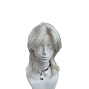 วิกผมลูกไม้สีเงิน ผมยาวตรง หน้าม้าปัดข้าง เส้นใยคาเนคาลอน เส้นผมธรรมชาติ ปกปิดทั้งศีรษะ ลูกไม้โปร่งใส - Product Image 4