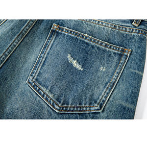 커스텀 다크 블루 세이린 3D 허니콤 워싱으로 빈티지 청바지 디자이너 플랫 패브릭 청바지 - Product Image 5