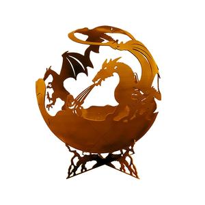 Jardín al aire libre dragón patrón oxidado Corten acero esfera fuego pozo bola redonda al aire libre Animal patrón fuego pozo - Product Image 1