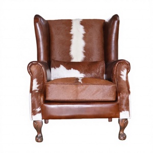 Vintage Brown Genuine Leather Midcentury Modern Dining Living Room <strong>Wing</strong> <strong>Back</strong> Accent <strong>Chair</strong> with Solid Hardwood Frame - Product Image 6