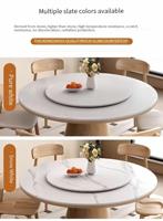 Massivholz und Steinplatte Esstisch für Wohnzimmer, moderner einfacher runder Tisch mit Plattenspieler für Esszimmer
