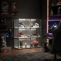 Boîte de rangement pour chaussures avec écran LED, transparente, empilable, organiseur de baskets, pour jouets, figurines, objets de collection, rangement pour salle de jeux, placard