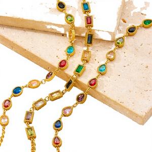 Stainless Steel Electroplated Fashion Colored Zircon <b>Chain</b> Bracelet with Oval Water Drop Square Design for Women - Product Image 4