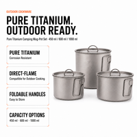 Mug de camping en titane pur avec couvercle, pot en titane ultraléger à poignée pliable pour la randonnée en plein air, le camping, le pique-nique et la cuisine