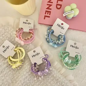 4Pcs/Set Knotted Elastic Ball Boho Hair Tie Bracelets Wholesale Popular Korean Cute Girls Hair Elastic Rubber Bands for Kids