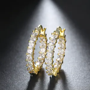 Gioielli di lusso zirconi cubici orecchini a cerchio ottone Arete 14k oro Cz cristallo diamante Huggie orecchino per le donne