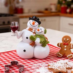 Coupelle de Noël en résine de haute qualité, amusante et romantique, avec un couple de bonhommes de neige tenant un verre de vin rouge, cadeau de bureau chaleureux pour père et <span class=keywords><strong>fils</strong></span> - Product Image 3