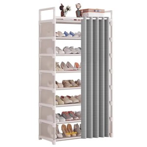 Scaffale Portascarpe in Metallo a 4/5 Ripiani Staccabile <span class=keywords><strong>con</strong></span> Copertura Antipolvere, Organizzatore Antiruggine per Borse e Attrezzi da Soggiorno - Product Image 4