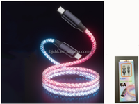 Câbles de données LED RVB à changement de couleur 1m/2m/3m, lumineux, en cuivre étamé, plastique PVC, pour Android/Micro USB/Type-C