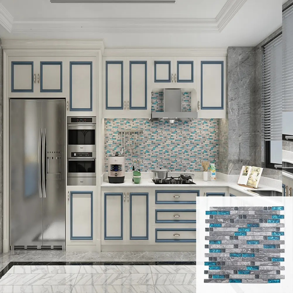 Soulscrafts Striscia di Pietra e Marmo Blu Mattonelle di Mosaico di Vetro per la Cucina Backsplash